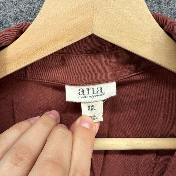 A New Approach Shirt Women 2XL Brown Button Up Collared Long Sleeve Rayon Casual - Picture 3 of 7